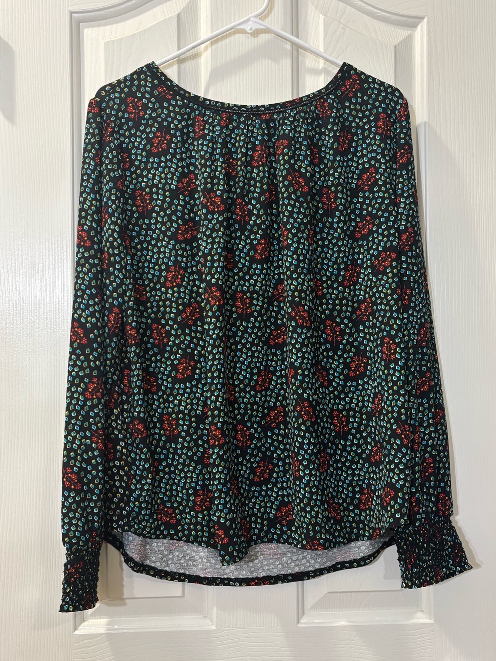 Loft Women’s Black Floral Long Sleeve Blouse